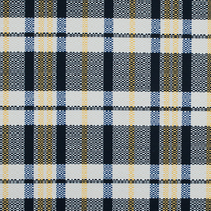 Dark Navy, Daffodil and White Swan Plaid Stretch Cotton Twill