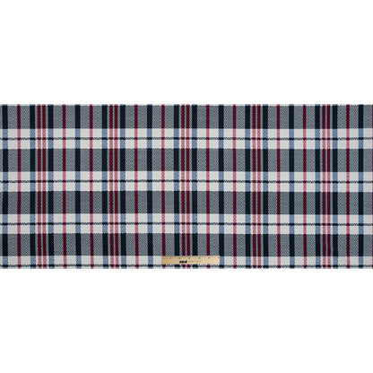 Dark Navy, Ribbon Red and White Swan Plaid Stretch Cotton Twill Folded