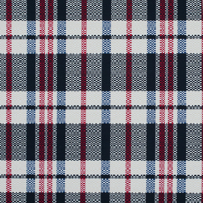 Dark Navy, Ribbon Red and White Swan Plaid Stretch Cotton Twill