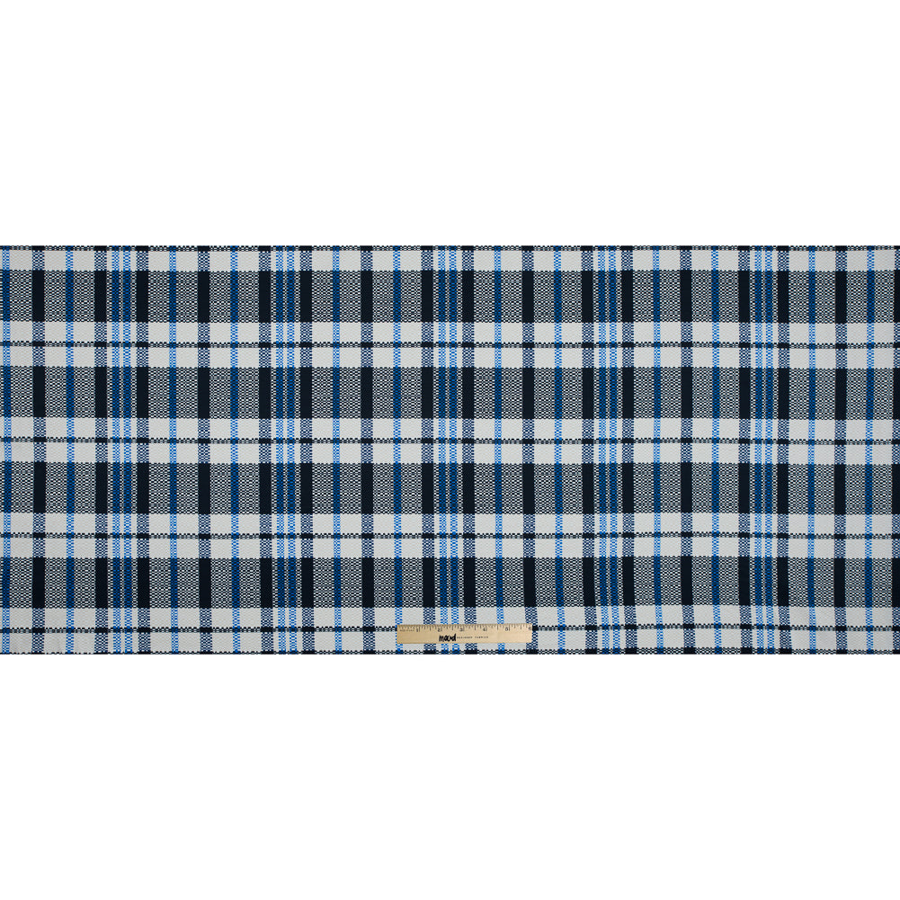 Dark Navy and White Swan Plaid Stretch Cotton Twill - Folded