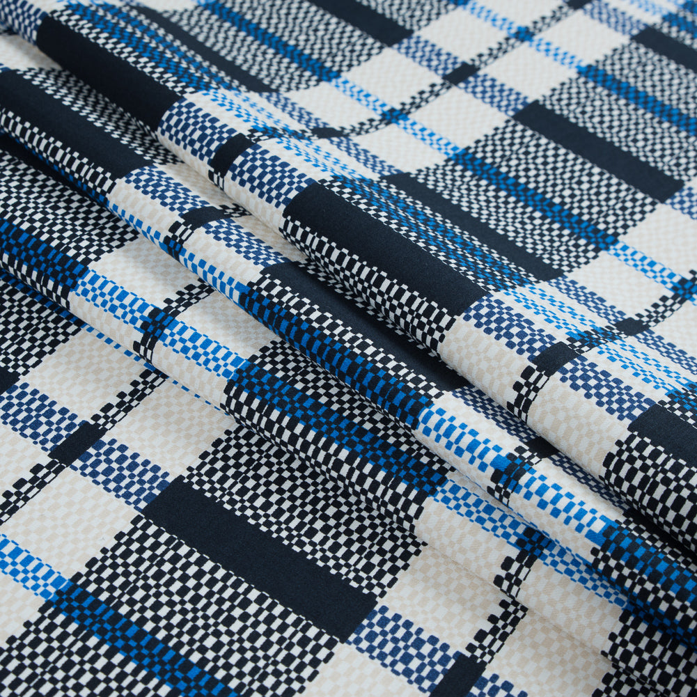 Dark Navy and White Swan Plaid Stretch Cotton Twill - Detail