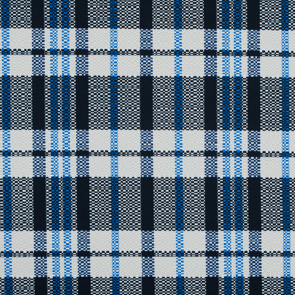 Dark Navy and White Swan Plaid Stretch Cotton Twill