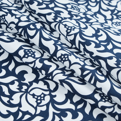 Navy and White Floral Stretch Cotton Sateen Folded