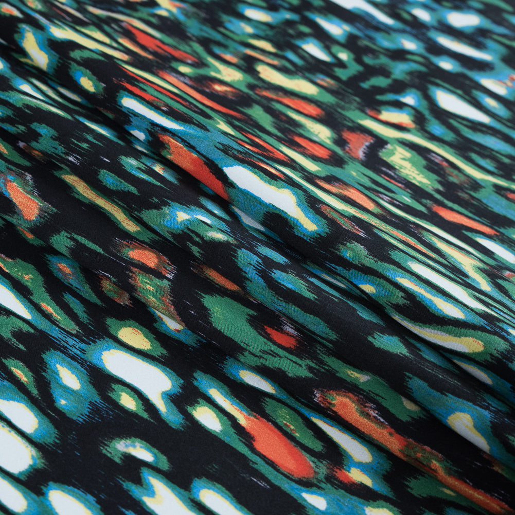 Medium Green and Yellow Cream Abstract Printed Stretch Cotton Sateen - Folded