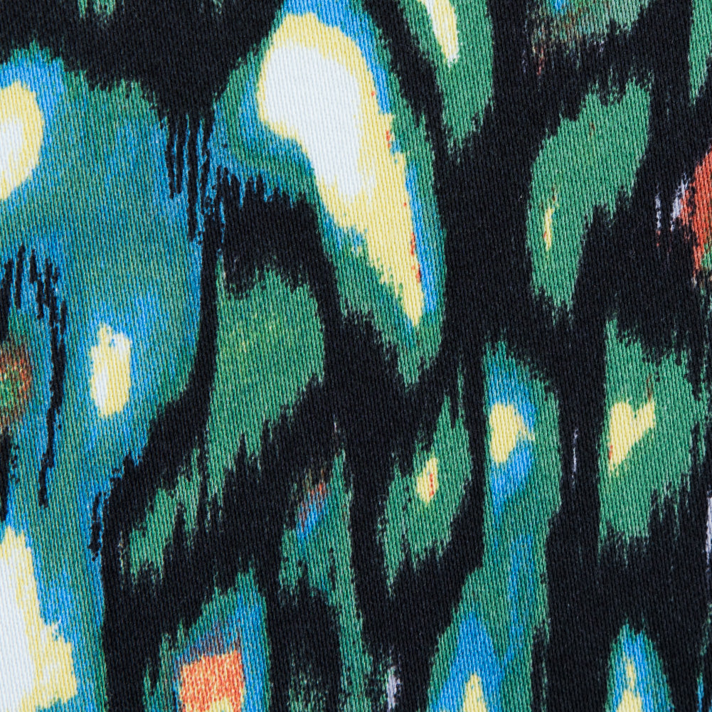 Medium Green and Yellow Cream Abstract Printed Stretch Cotton Sateen - Detail