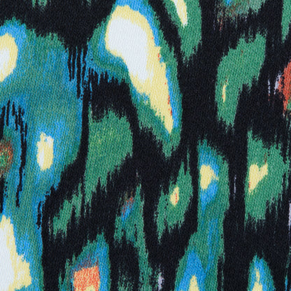 Medium Green and Yellow Cream Abstract Printed Stretch Cotton Sateen - Detail