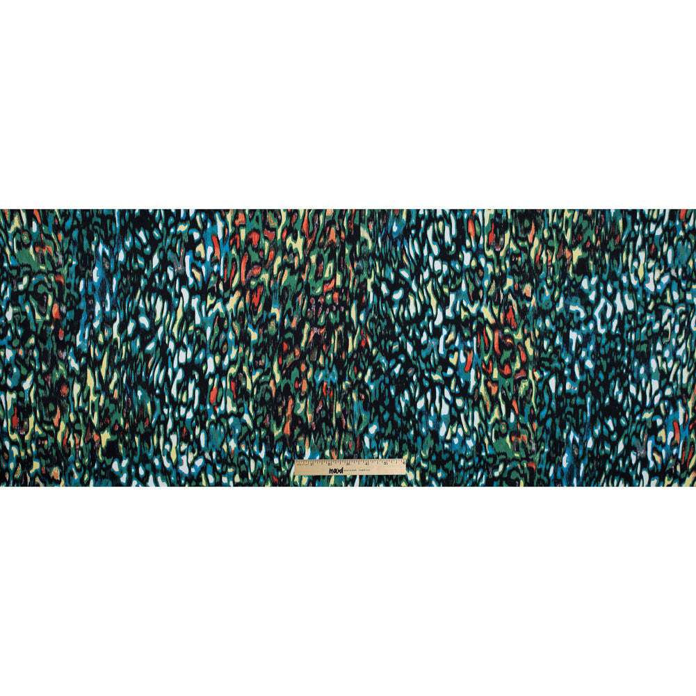 Medium Green and Yellow Cream Abstract Printed Stretch Cotton Sateen - Full