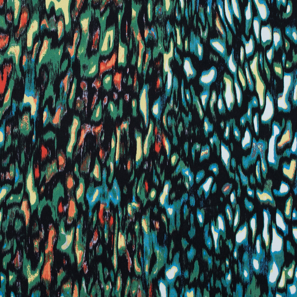 Medium Green and Yellow Cream Abstract Printed Stretch Cotton Sateen