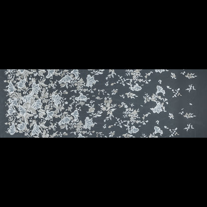 White and Pale Gold 3D Floral Embroidered Lace on a White Netting - Folded