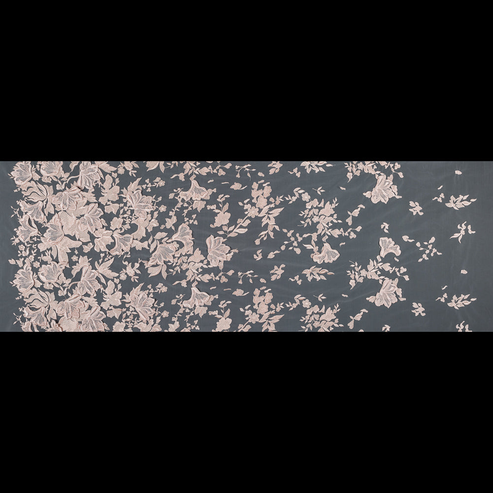 Blush 3D Floral Embroidered Lace on a Blush Netting - Folded