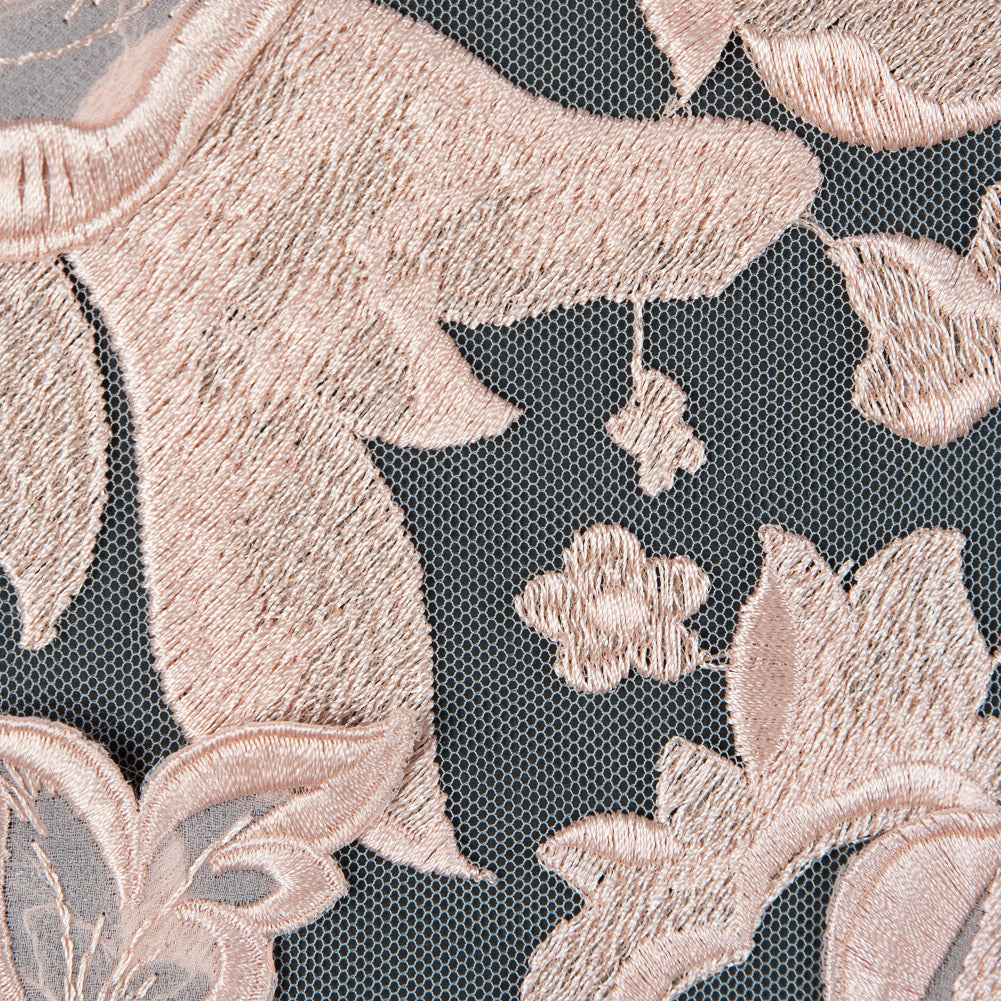Blush 3D Floral Embroidered Lace on a Blush Netting - Full