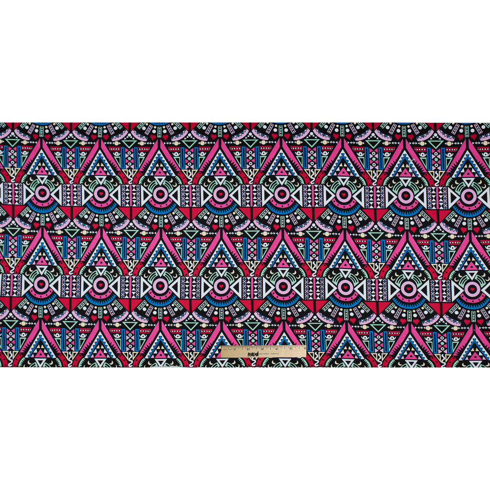 Victoria Blue/Magenta Multicolor Geometric Printed Stretch Cotton Twill - Folded