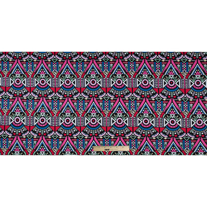 Victoria Blue/Magenta Multicolor Geometric Printed Stretch Cotton Twill - Folded