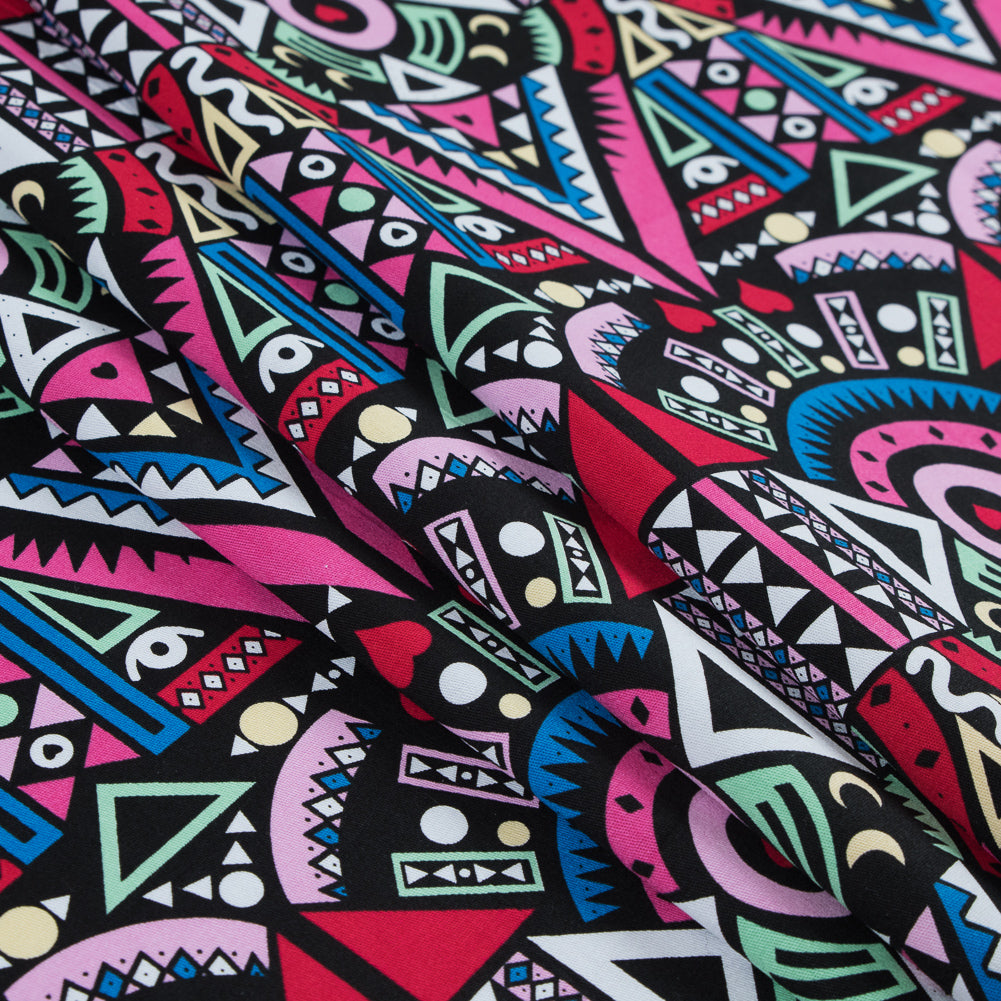 Victoria Blue/Magenta Multicolor Geometric Printed Stretch Cotton Twill - Detail
