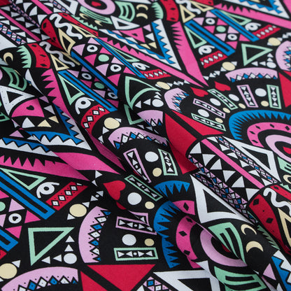 Victoria Blue/Magenta Multicolor Geometric Printed Stretch Cotton Twill - Detail