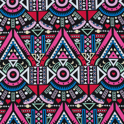 Victoria Blue/Magenta Multicolor Geometric Printed Stretch Cotton Twill