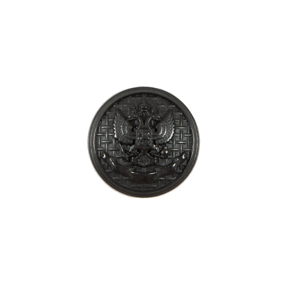 Italian Black Button with Double-Headed Eagle Emblem - 24L/15mm