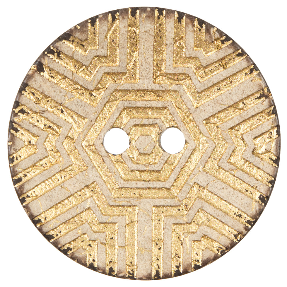 Italian Gold Carved Coconut Button - 64L/41mm