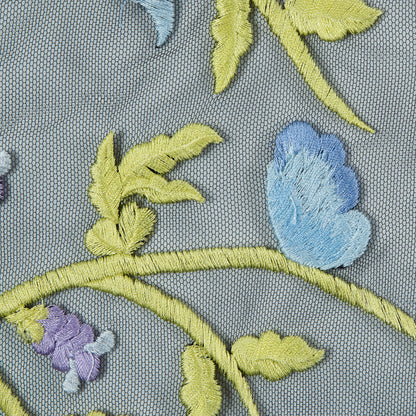 Sunny Lime, Orchid Bloom and Blue Bell Floral Embroidered Lace on Black Tulle - Full