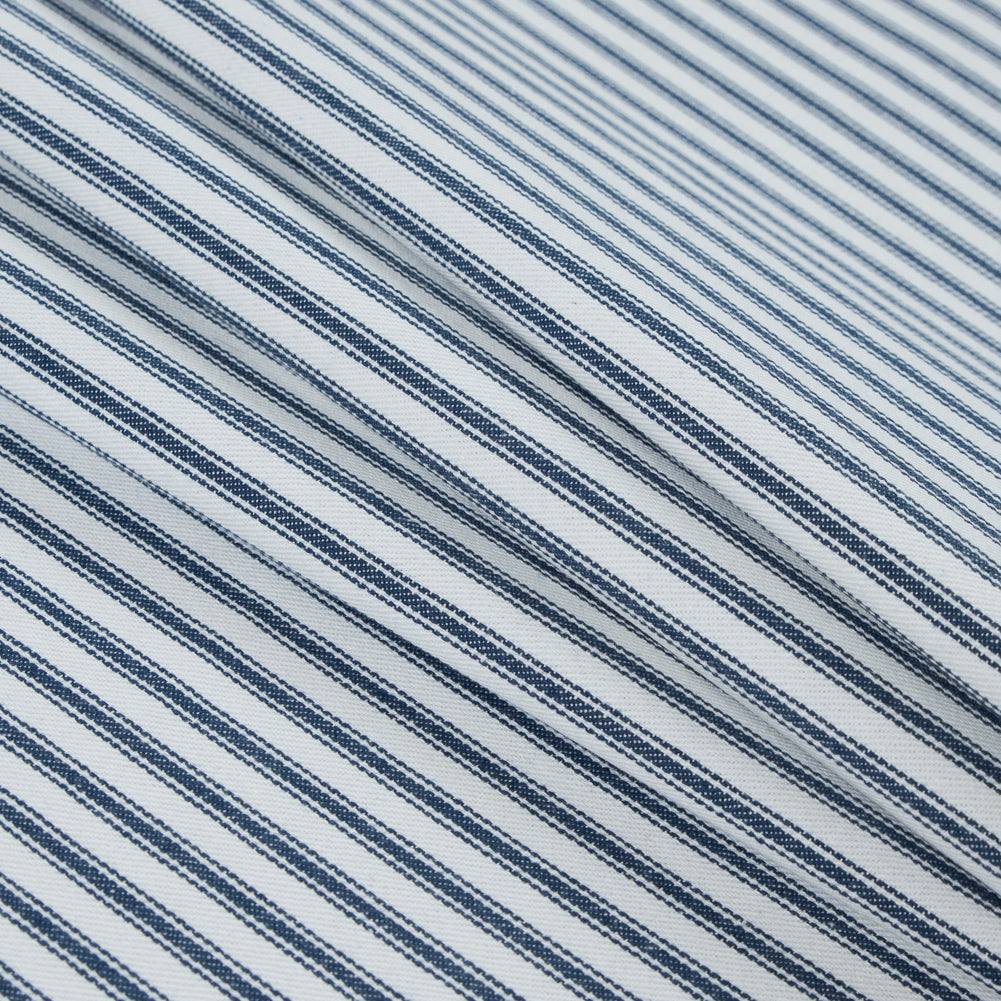 Navy and White Ticking Striped Cotton Twill - Folded