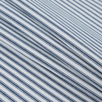 Navy and White Ticking Striped Cotton Twill - Folded