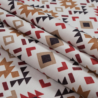 Red and Mustard Geometric Printed Brushed Canvas - Folded