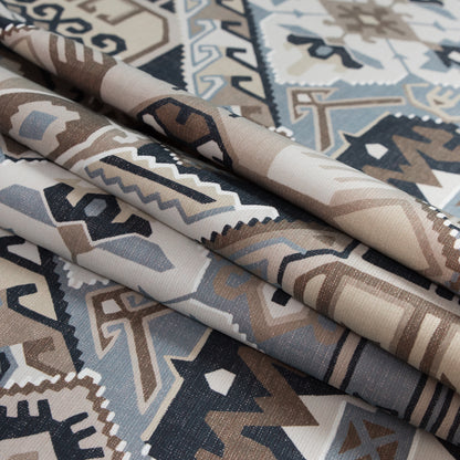 Beige and Gray Aztec Printed Brushed Canvas Folded