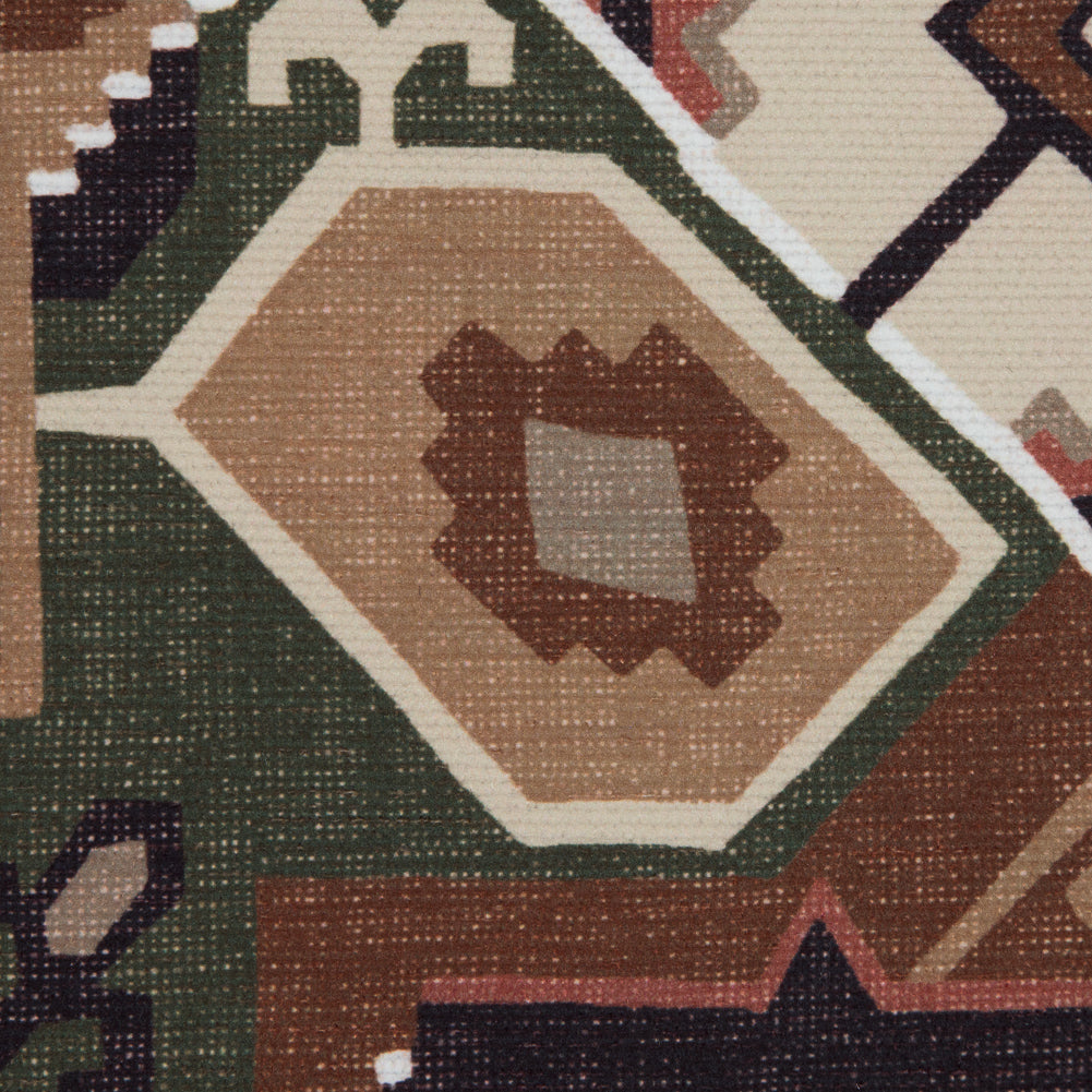 Brown and Green Aztec Printed Brushed Canvas - Detail