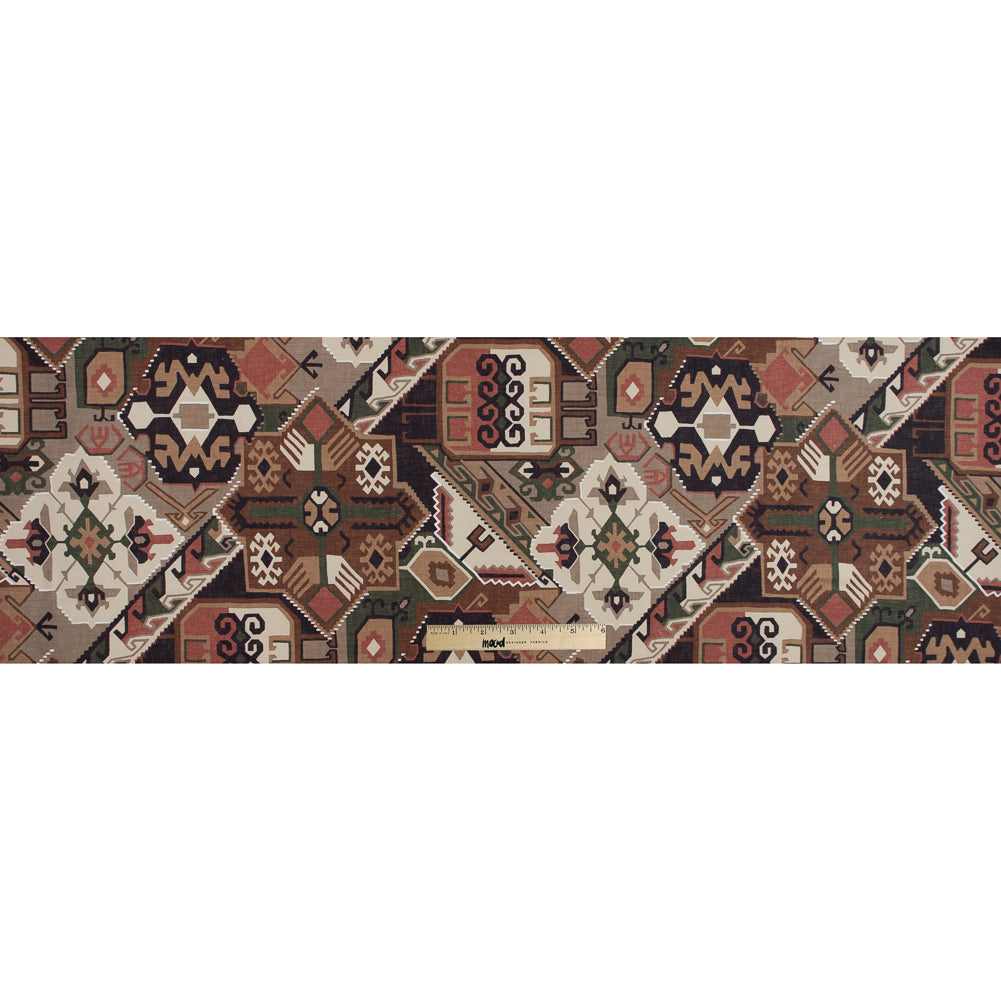Brown and Green Aztec Printed Brushed Canvas - Full
