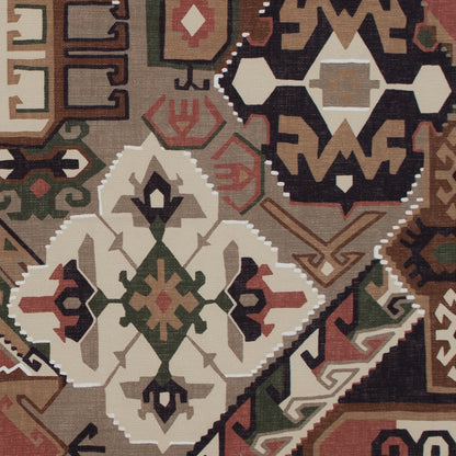 Brown and Green Aztec Printed Brushed Canvas