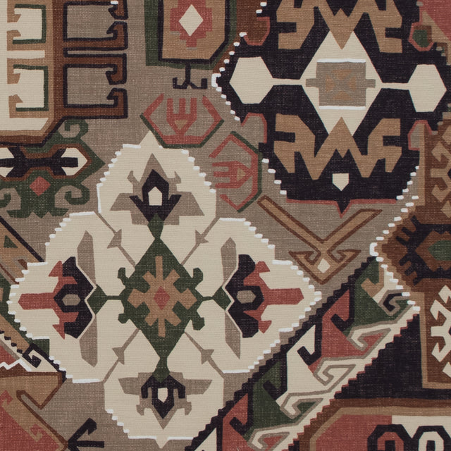 Brown and Green Aztec Printed Brushed Canvas
