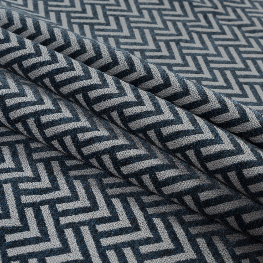 Midnight Navy Chevron Upholstery Chenille Folded