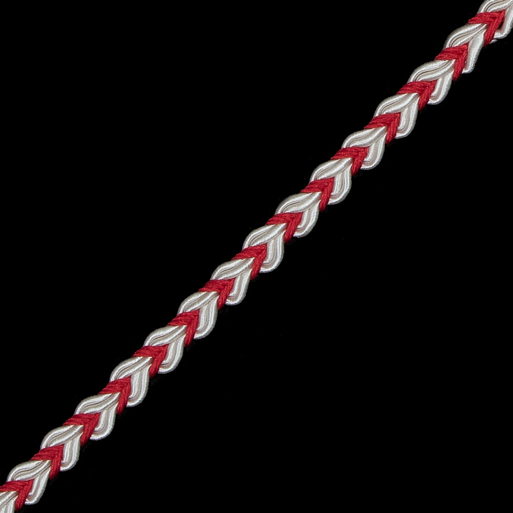 Red and White Two-Tone Braided Trim - 0.25 - Detail