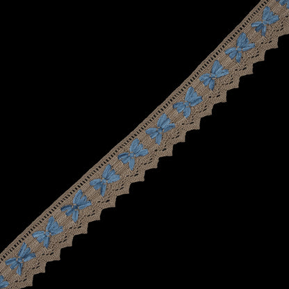 Beige and Blue Crochet Chenille Trim - 1.5"