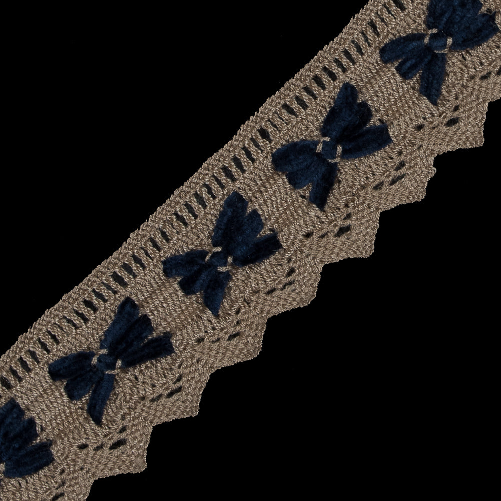 Beige and Navy Crochet Chenille Trim - 1.5 - Detail