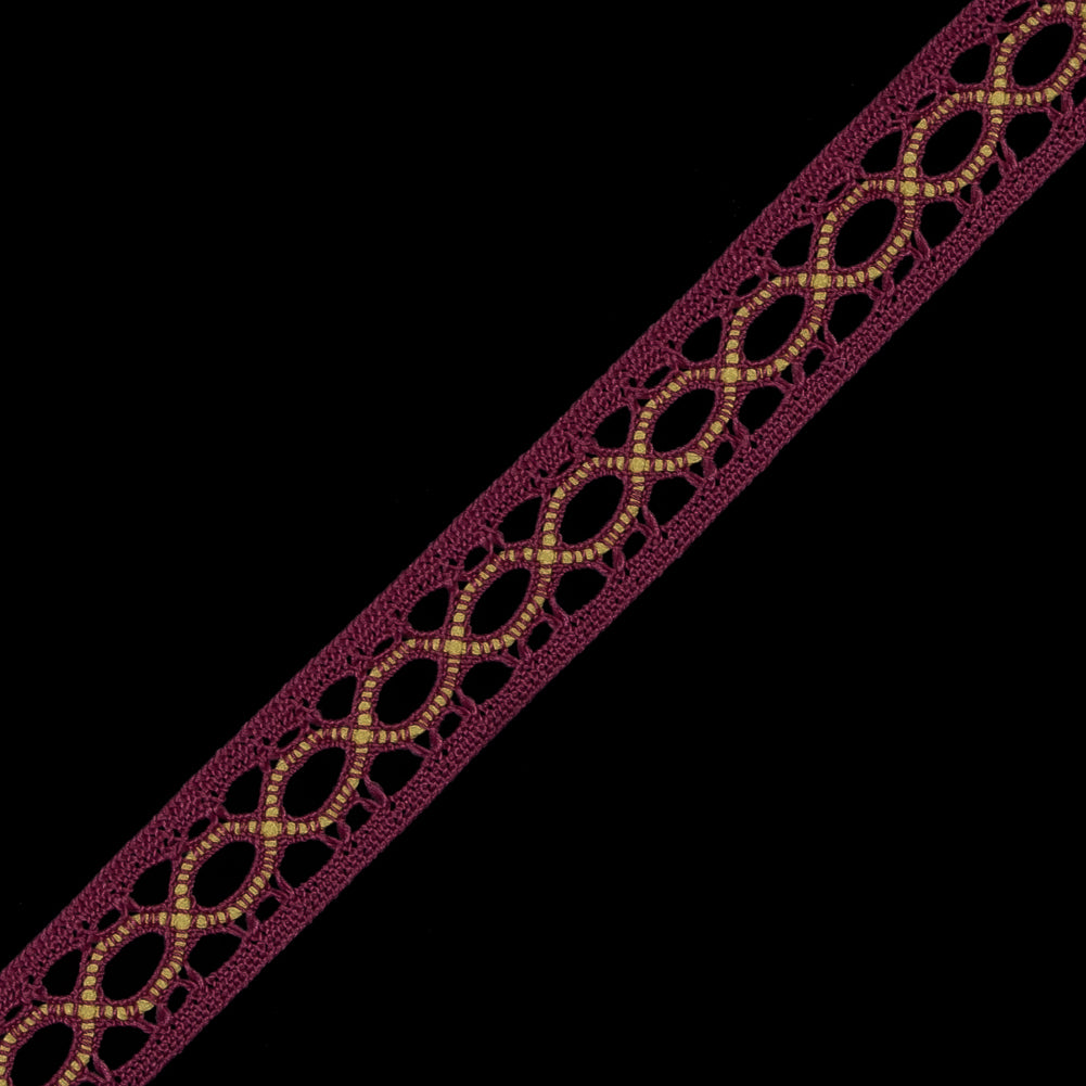 Dusty Rose and Yellow European Crochet Trim - 0.5 - Detail