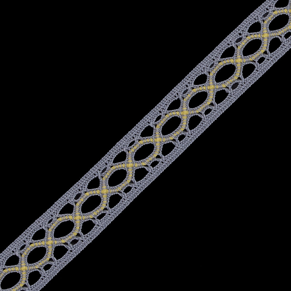 Gray and Yellow European Crochet Trim - 0.5" Detail