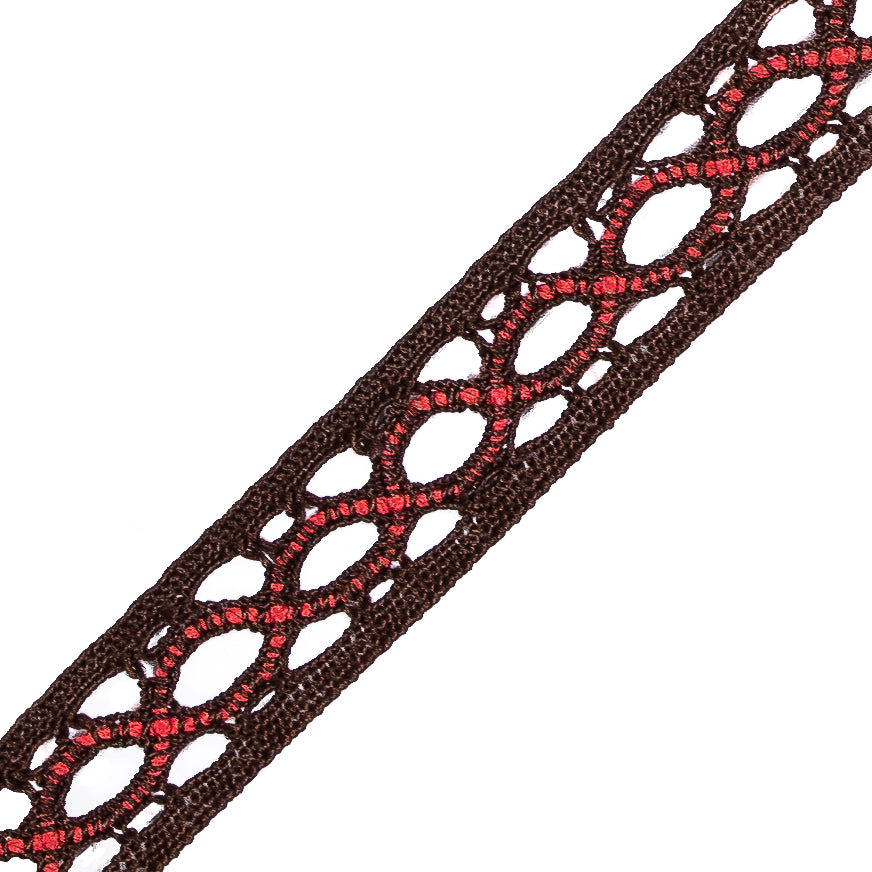 Brown and Coral European Crochet Trim - 0.5 - Detail