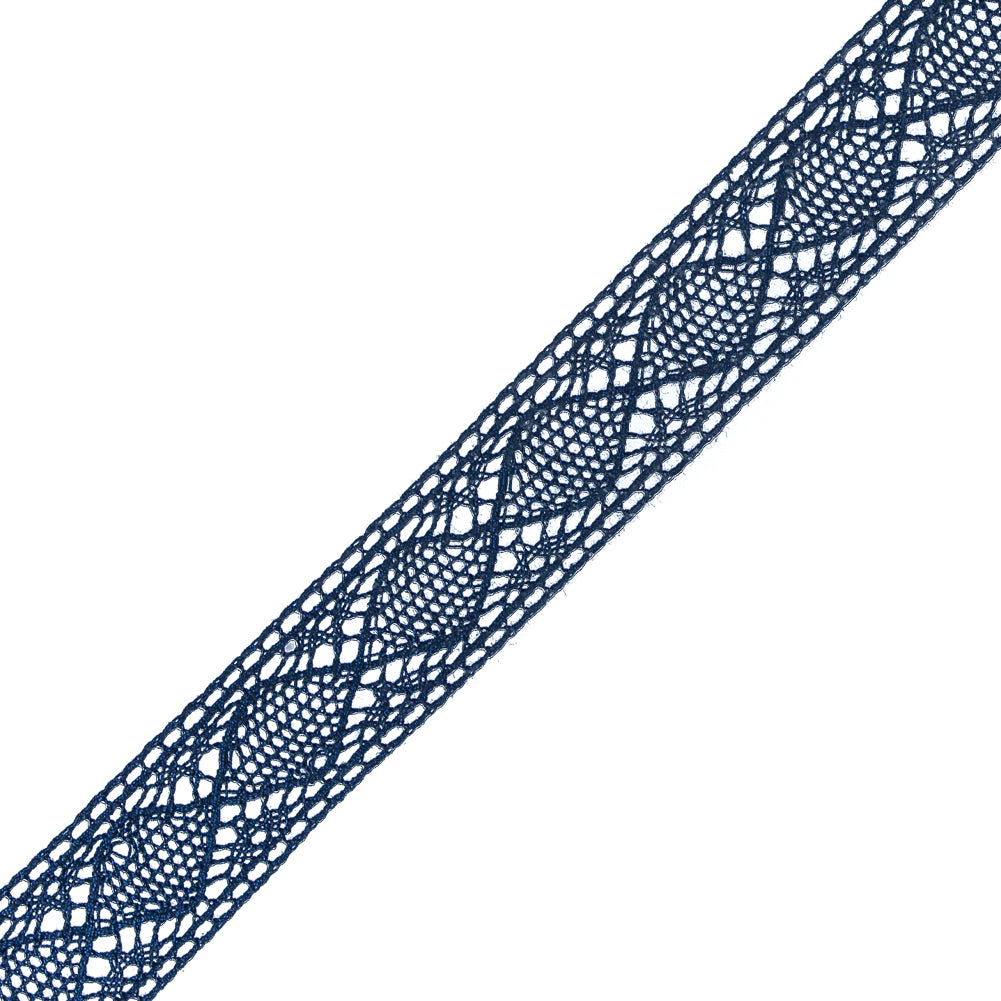 European Navy Diamonds Crochet Lace Cotton Trimming - 3/4" Detail