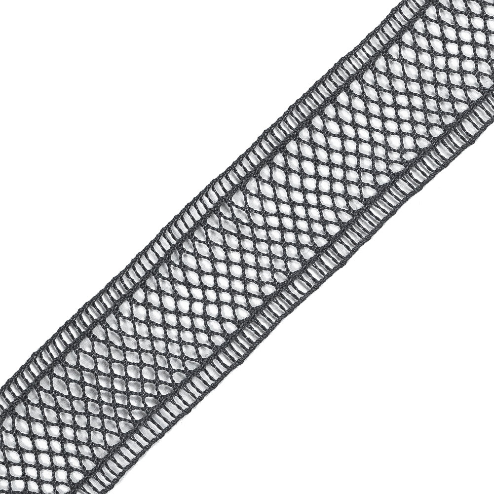 Charcoal European Cotton Crochet Trim - 1" Detail