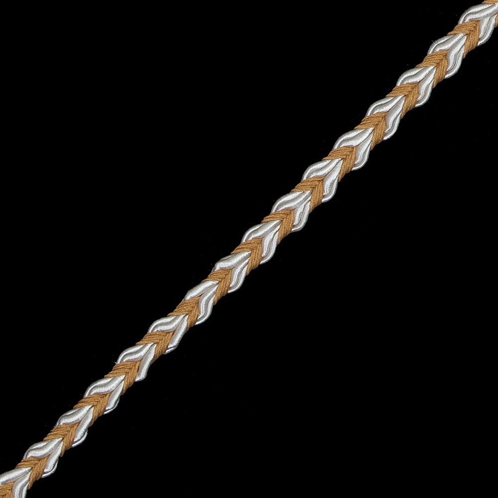 Mustard and White Two-Tone Braided Trim - 0.25 - Detail