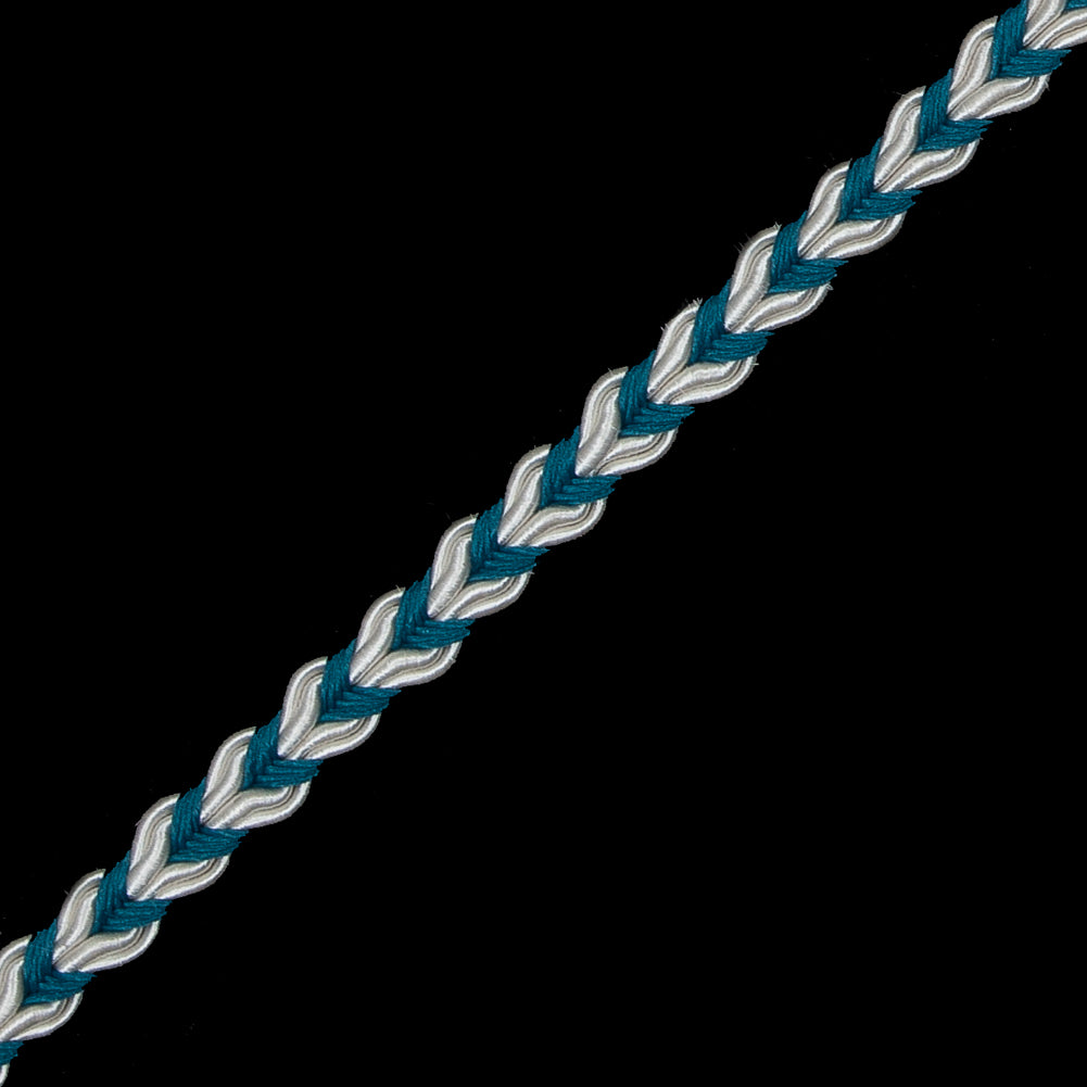 Teal and White Two-Tone Braided Trim - 0.25 - Detail