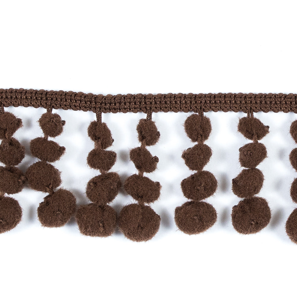 Brown European Pom Pom Fringe - 1.75 - Detail