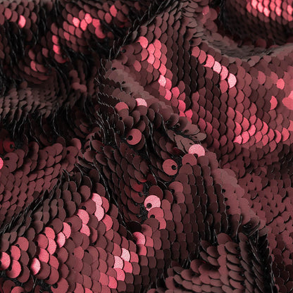 Two-Tone Vineyard Mist Paillette Sequins on Black Rayon Stretch Jersey Backing - Detail