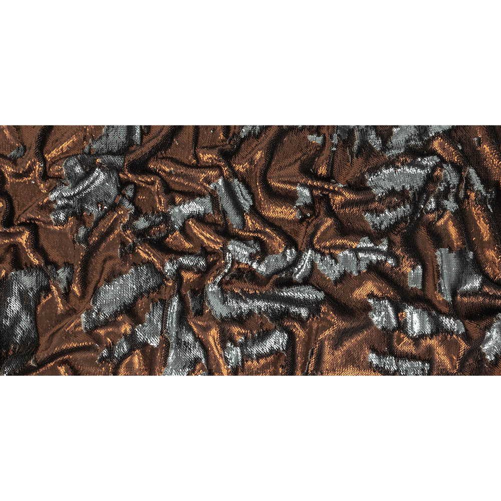 Two-Tone Two Penny and Liquid Luster Paillette Sequins on Heathered Roasted Cashew Rayon Stretch Jersey Backing - Full