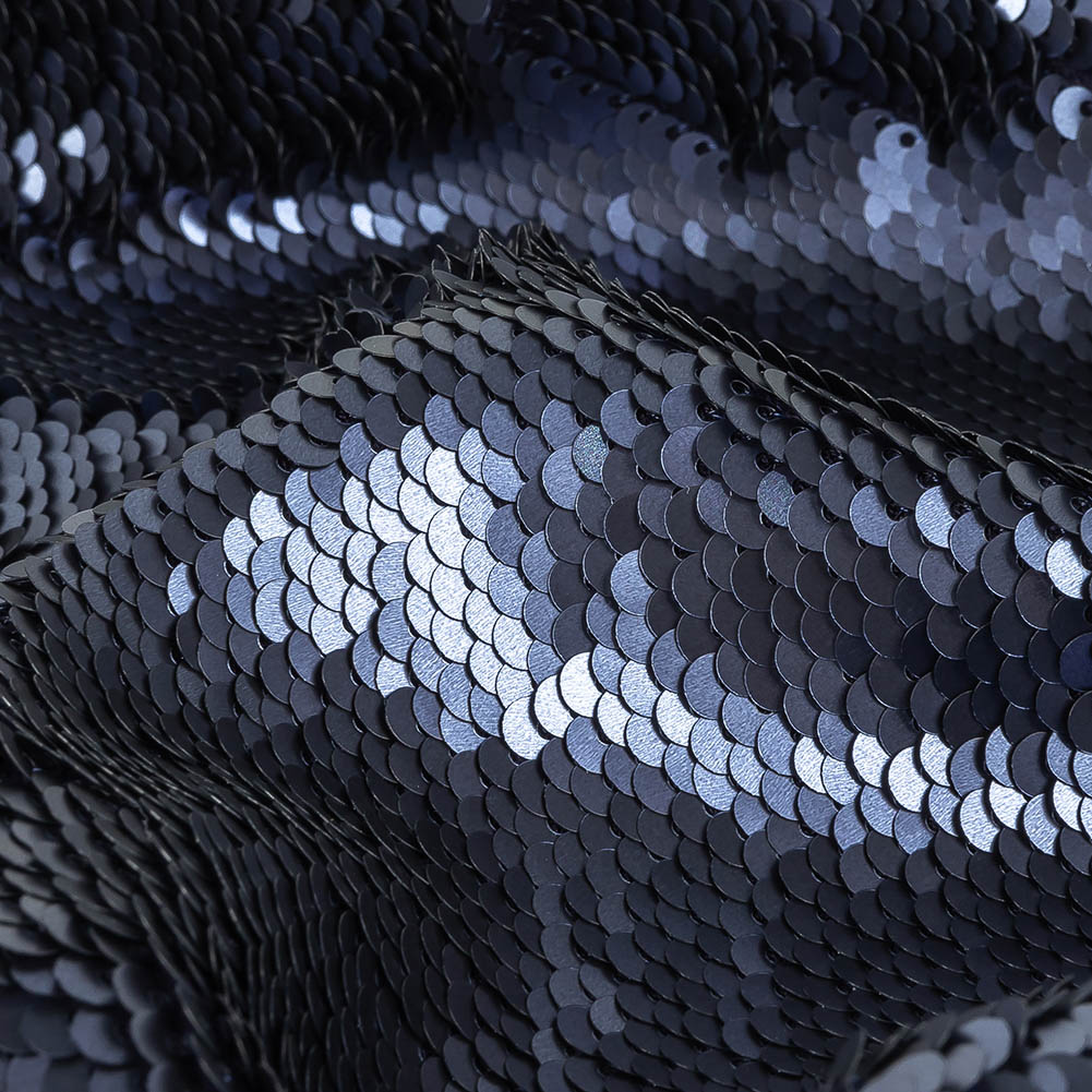 Stretch Rayon Jersey with Two-Tone Paillette Sequins - Slipstream on Navy - Nyla Collection Detail