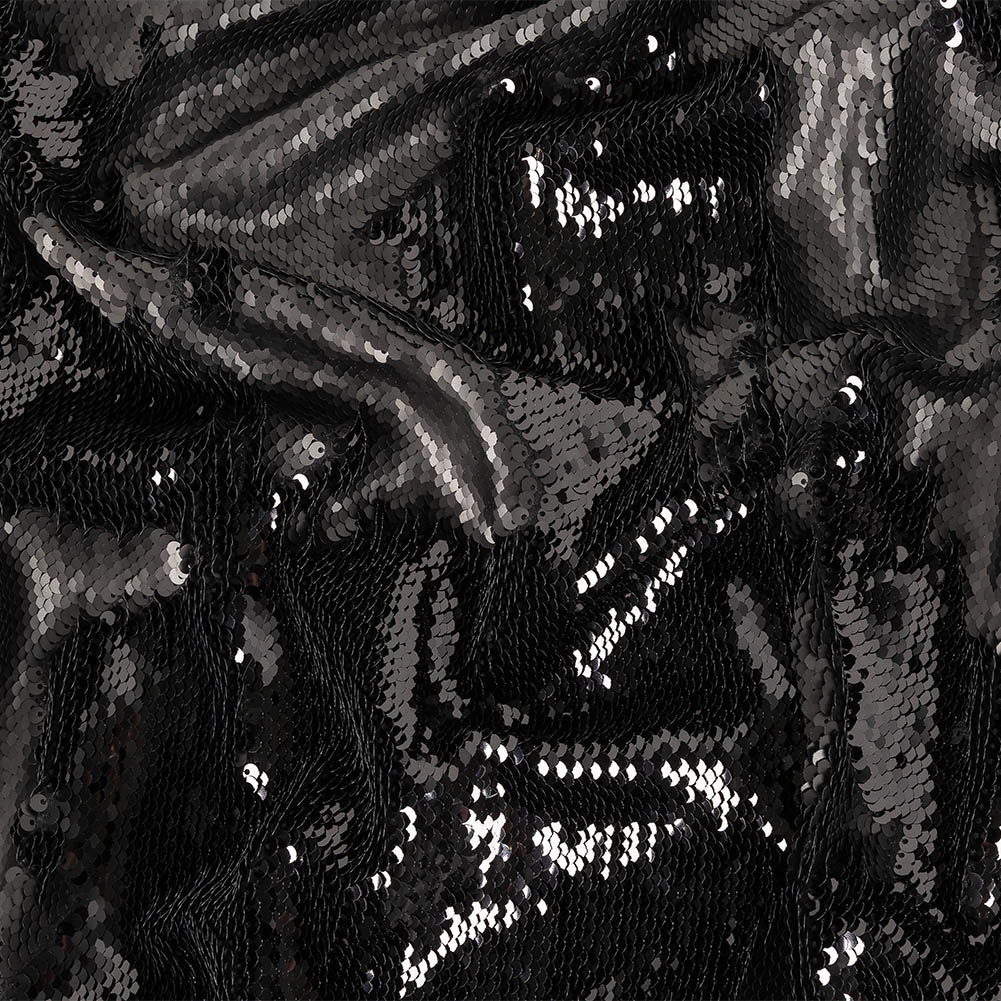 Two-Tone Iced Pewter and Nebulosity Paillette Sequins on Black Rayon Stretch Jersey Backing