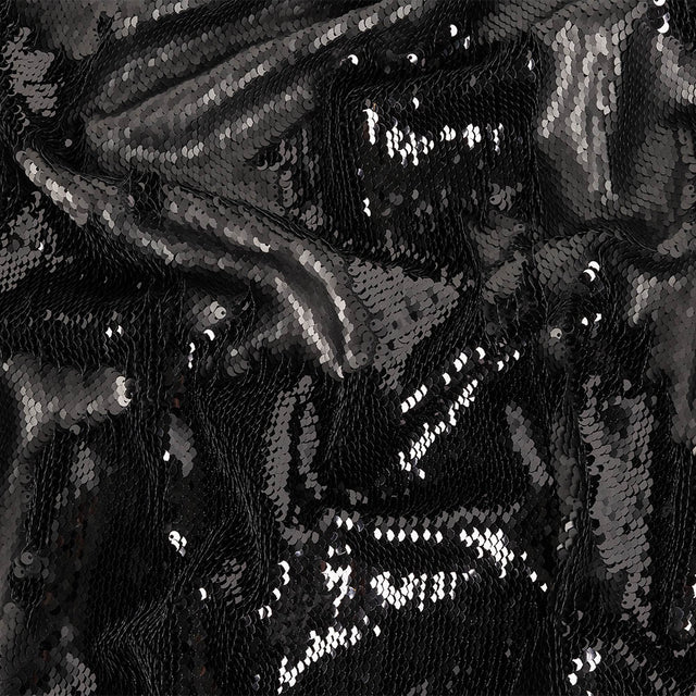 Two-Tone Iced Pewter and Nebulosity Paillette Sequins on Black Rayon Stretch Jersey Backing