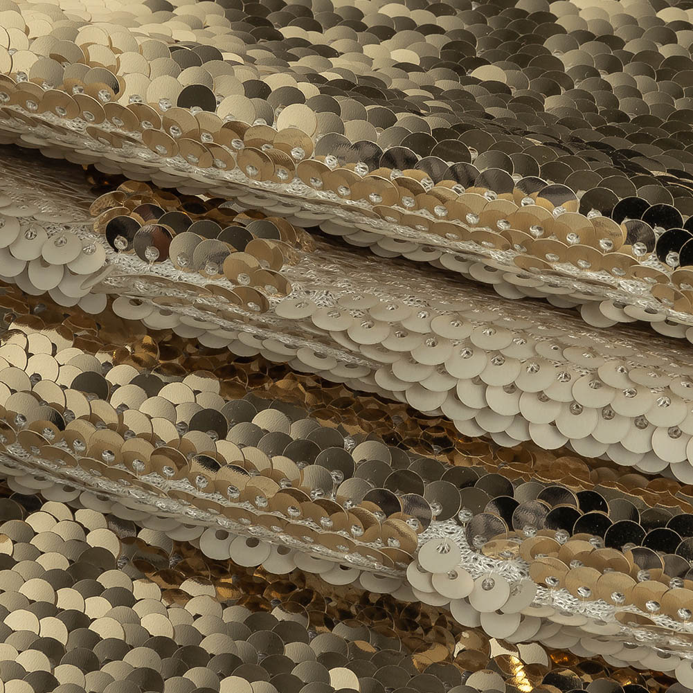 Two-Tone Spumante and Ivory Paillette Sequins on Tofu Rayon Stretch Jersey Backing - Folded
