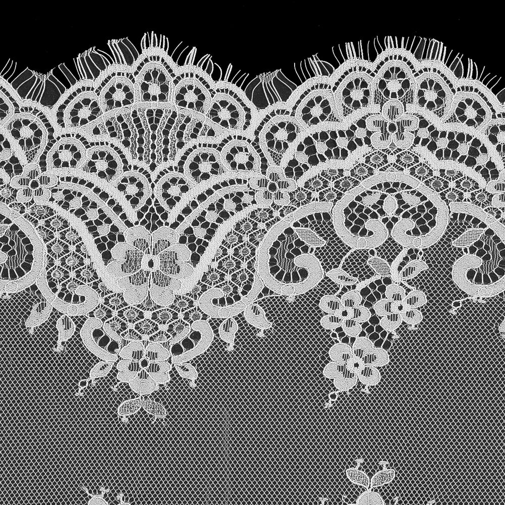 White Wide Floral Lace with Scalloped Eyelash Edges - Detail